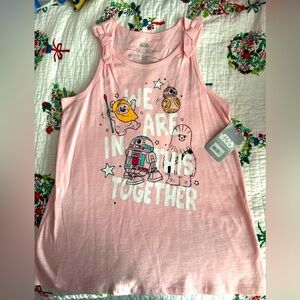 NEW Disney’s  Star Wars tank top. Color pink with multi colors, size XL(14)